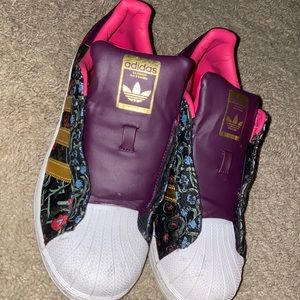 Pink and purple Floral print Adidas sneakers